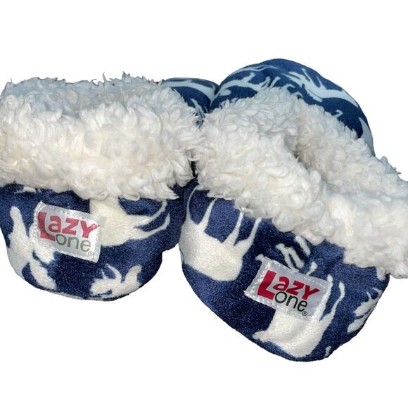 Lazy One Womens Slippers Sz L XL 7-9 Classic Moose Fuzzy Feet Non Slip Blue Navy - Picture 3 of 7